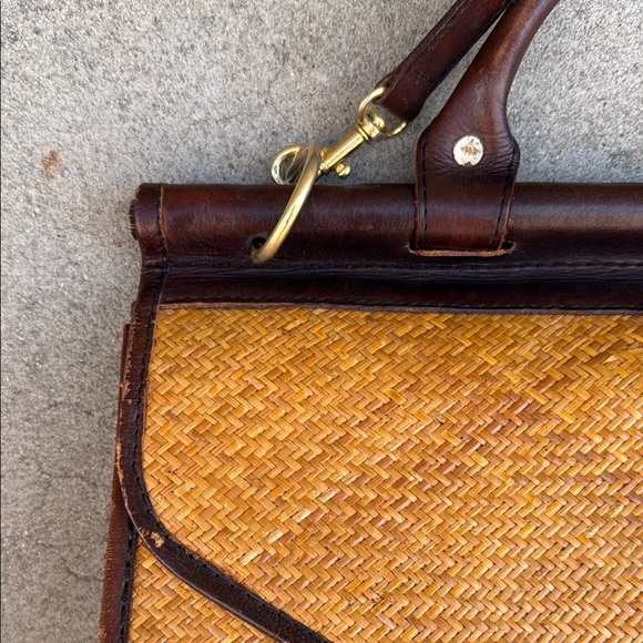 Vintage Brown Leather + Rattan Briefcase - Picture 4 of 12